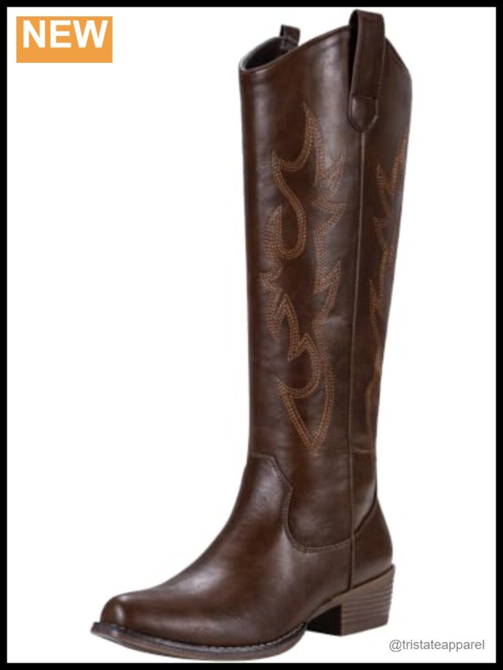 Women's Knee High Cowboy Boots Low Heel Western Tall Boots Embroidered Faux